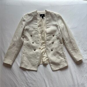 Women's Sleek Ivory Collarless Blazer with Silver Buttons